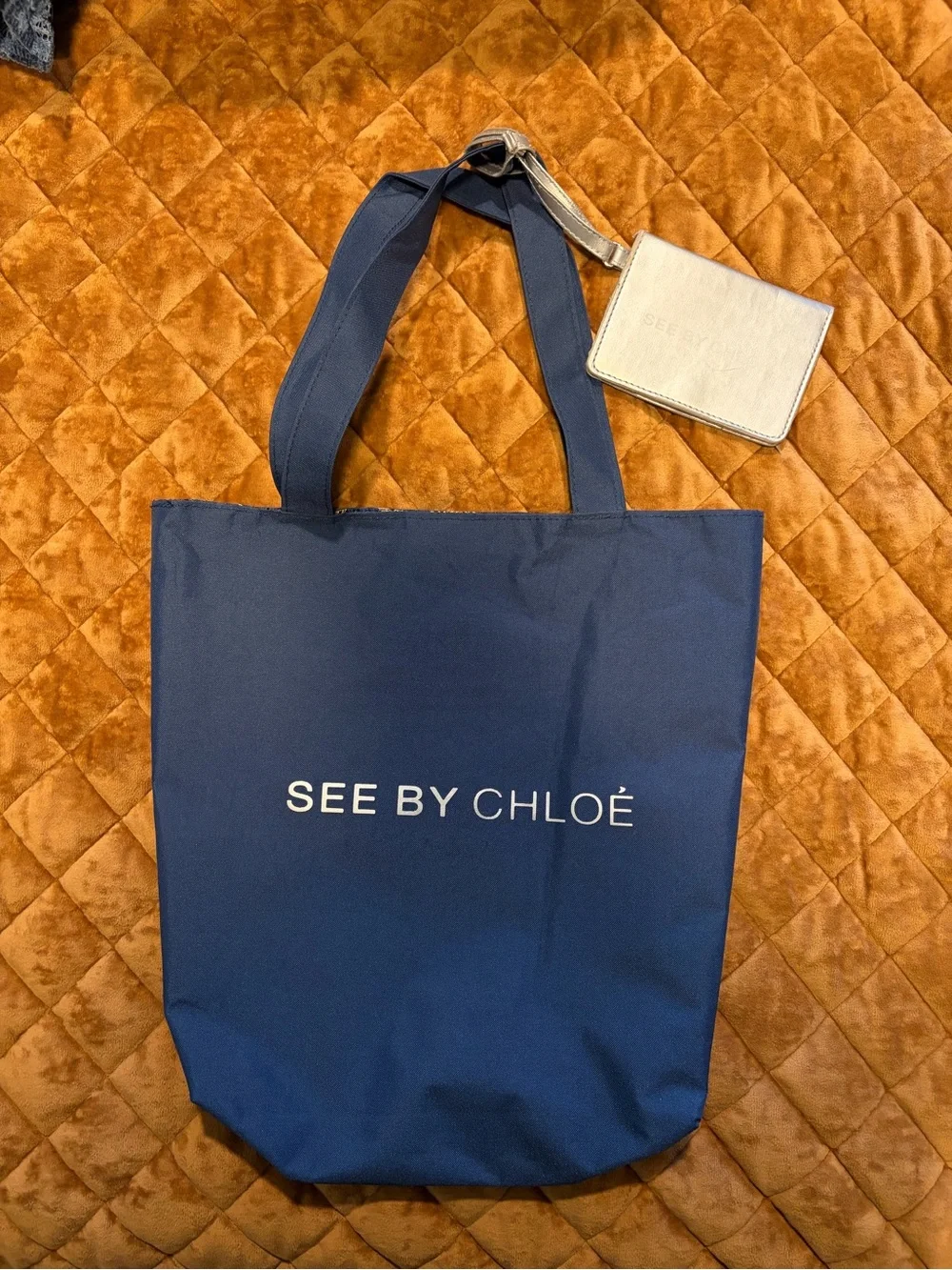 See By Chloé Navy Reversible Nylon Canvas Logo Tote